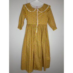 RELIBEAUTY NEW Yellow Floral Long Slv Dress Prairie Girls 150 (12) Lace Bonnet